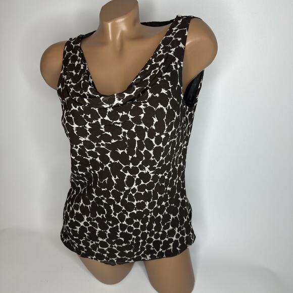 Ann Taylor Y2K Giraffe Print Cowl Neck Top L Brown Silky Minimalist Workwear - Picture 9 of 10